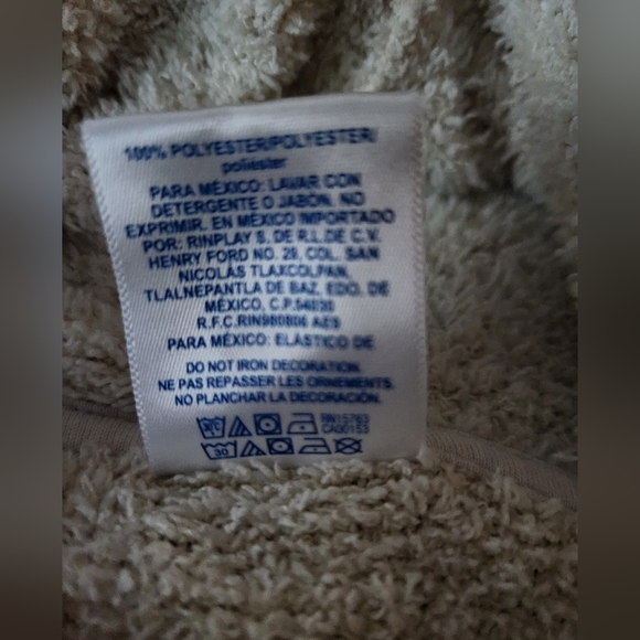 Champion Cream Teddy Fleece Semi Cropped Hoodie Sweater Long Sleeve Stripe Sz XL - Picture 11 of 12